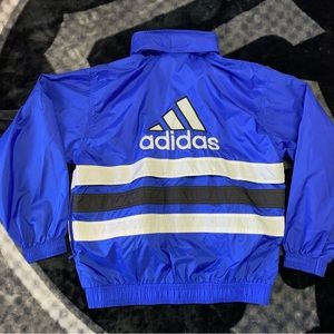 VTG Adidas Windbreaker Jacket Kids Boys Large Trefoil Blue 90s School Pockets
